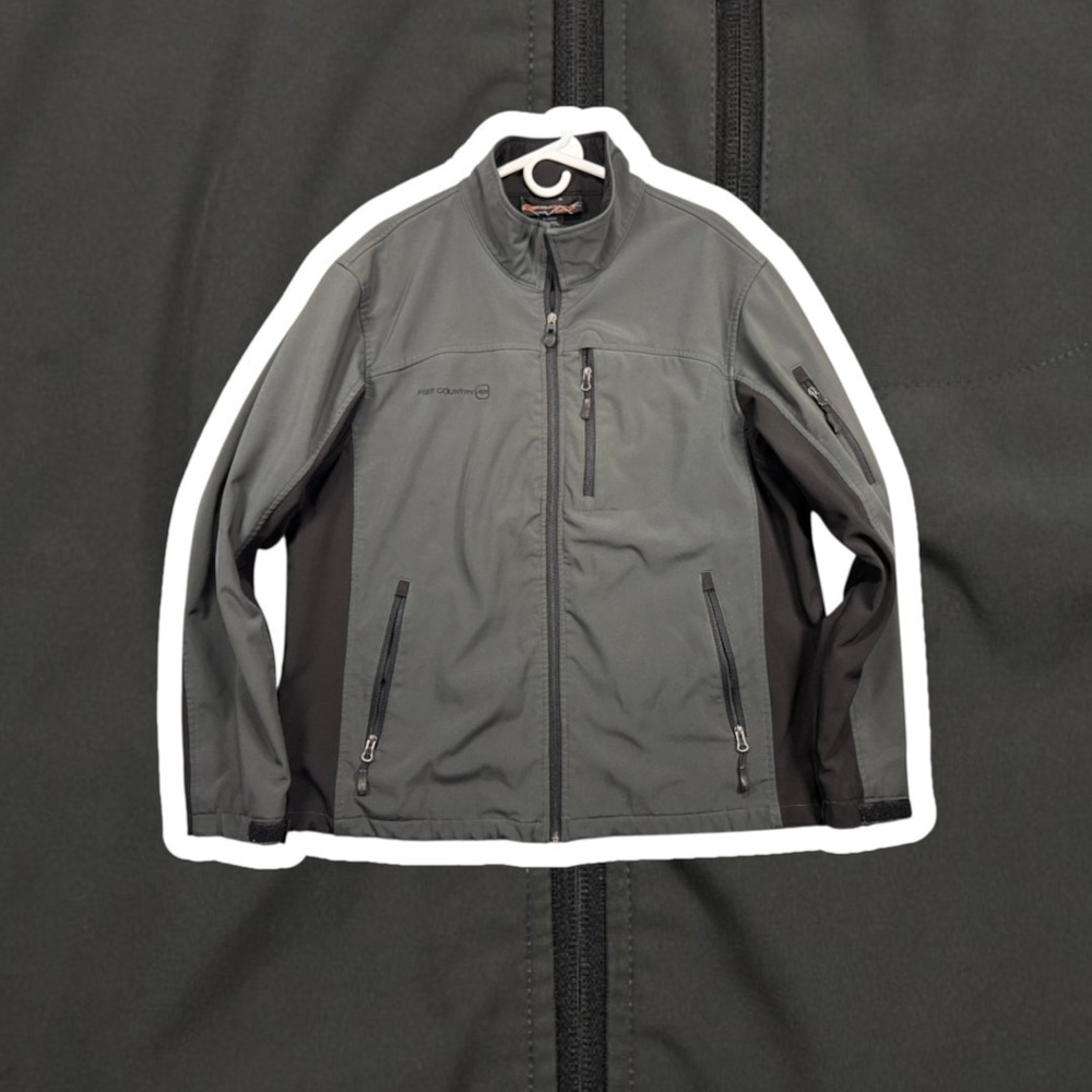 Free Country Softshell Jacket Mens XL Gray Black Fleece Lined Full Zip Coat
